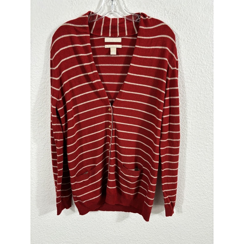 Banana Republic Sweater Womens Large Red Striped Grandpa Cardigan Cashmere Blend